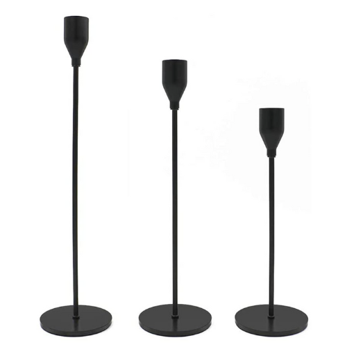 Candlestick Holders - Set of 3, Matte Black