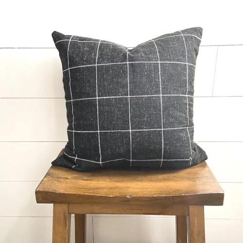 Woven Black Window Pane Pillow Cover