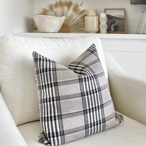 Grey and discount white plaid pillows