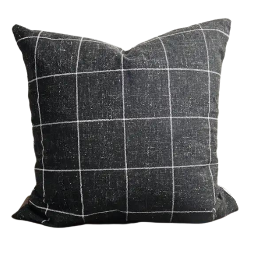 Woven Black Window Pane Pillow Cover